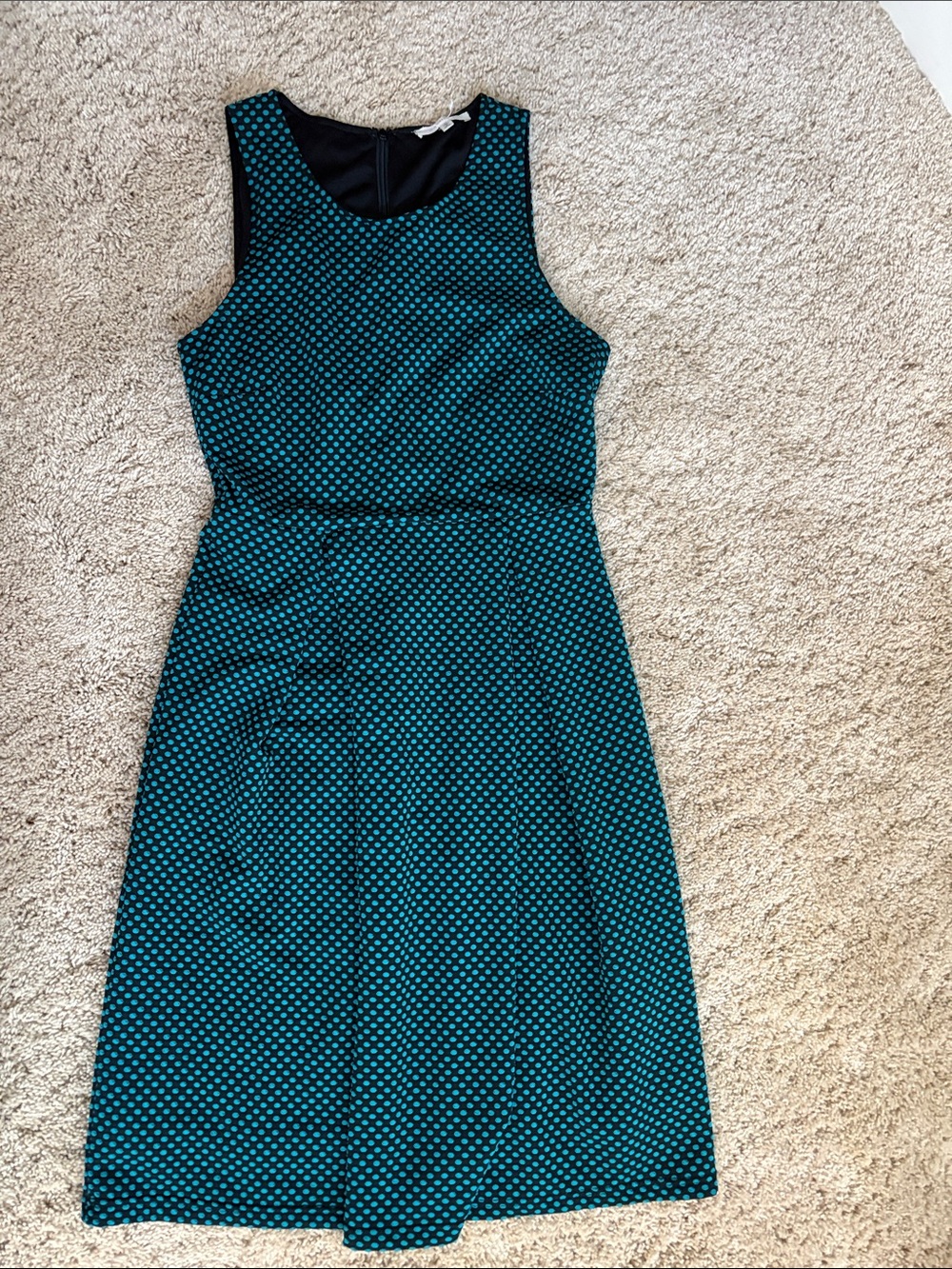 41 Hawthorn Teal with Black Polka Dot Sleeveless Midi Dress